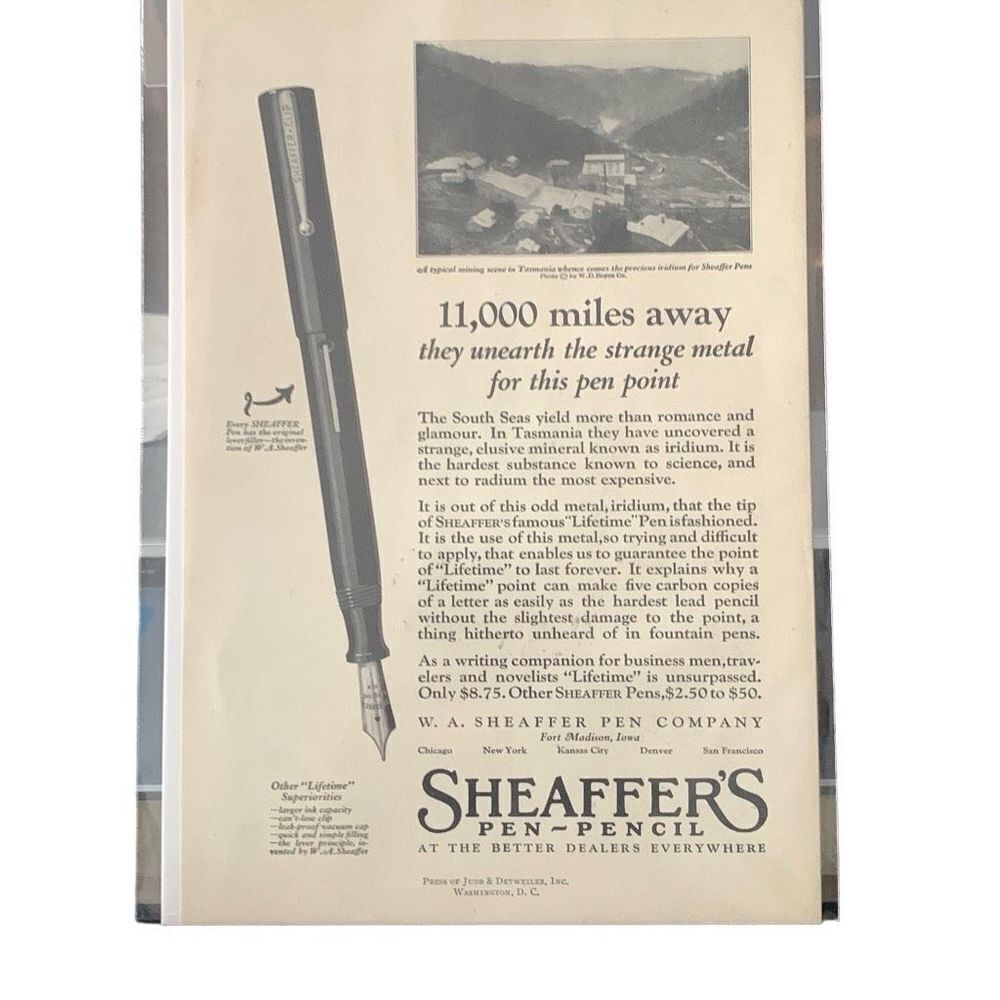 Vintage 1921 Sheaffer’s Pen-Pencil 11,000 Miles Away Ad Advertisement